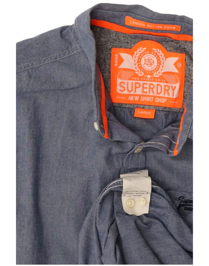 Ανδρικό πουκάμισο SUPERDRY μεγάλο μπλε βαμβακερό