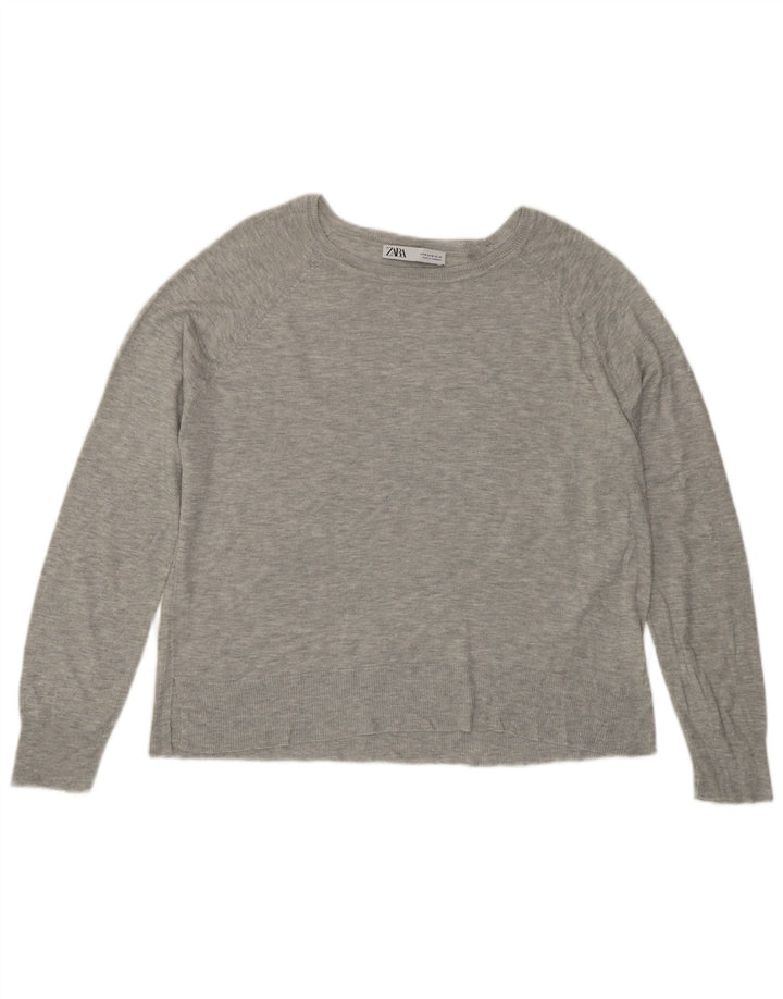 ZARA Womens Boat Neck Jumper Sweater UK 14 Medium Grey Flecked