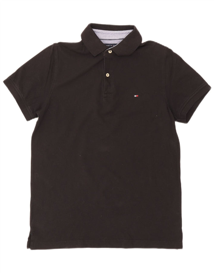 Ανδρικό μπλουζάκι πόλο Tommy Hilfiger, μεσαίο μαύρο βαμβακερό
