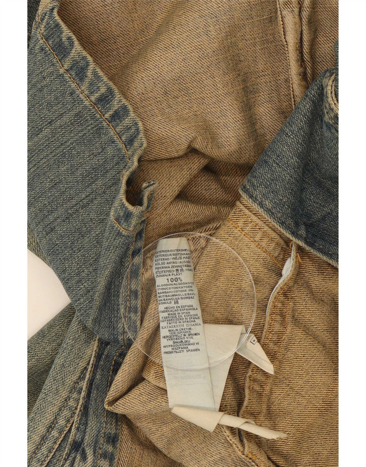 Zara Γυναικείο Trafaluc με 2 κουμπιά τζιν μπλέιζερ μπουφάν UK 12 μεσαίο μπλε βαμβακερό