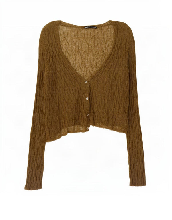 Zara Womens Crop Oversized Cardigan Top 10 Small Khaki