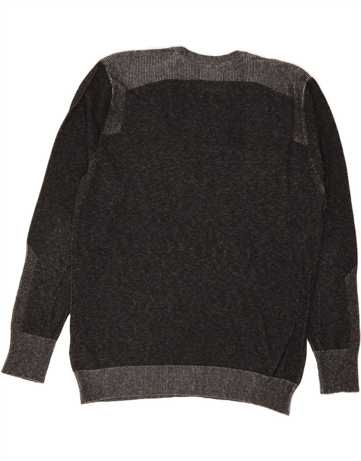 GUESS Mens V-Neck Jumper Sweater Large Grey Colourblock Cotton Vintage Guess and Second-Hand Guess from Messina Hembry 
