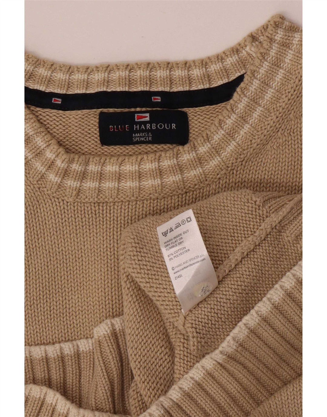 Ανδρικό πουλόβερ Marks & Spencer Blue Harbour Crew Neck Jumper Large Beige