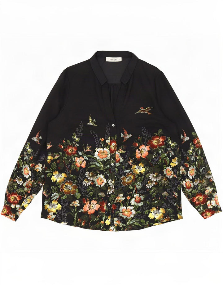Γυναικεία μπλούζα Στρατιωτική μπλούζα Oasis UK 14 Medium Black Floral Polyester