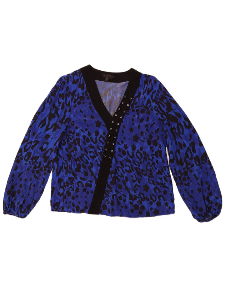 TED BAKER Γυναικεία μακρυμάνικη μπλούζα Top Size 2 Small Blue Animal Print