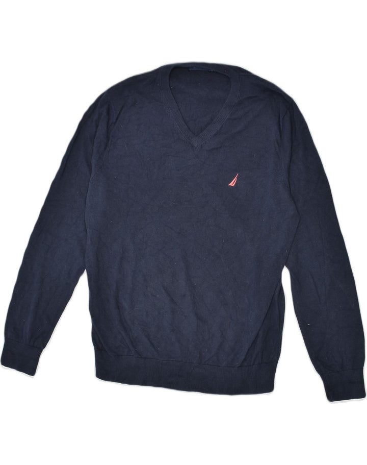 NAUTICA Mens V-Neck Jumper Sweater Large Navy Blue Cotton | Vintage Nautica | Thrift | Second-Hand Nautica | Used Clothing | Messina Hembry 