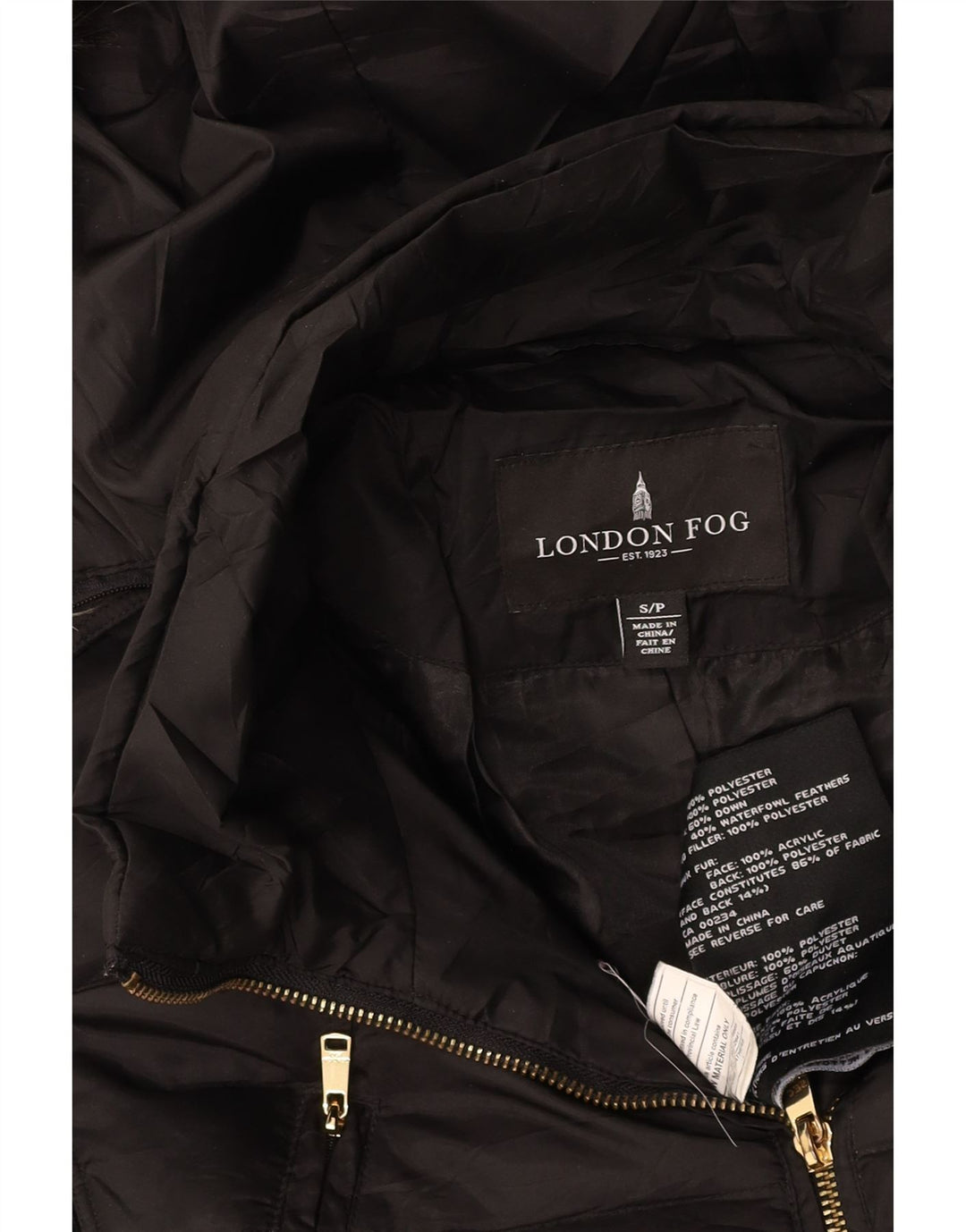 LONDON FOG Γυναικείο μπουφάν με κουκούλα UK 10 μικρό μαύρο πολυεστέρα