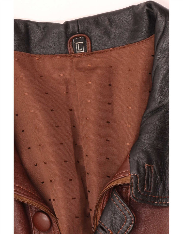 Vintage Ανδρικό Bomber Leather Jacket UK 40 Large Brown