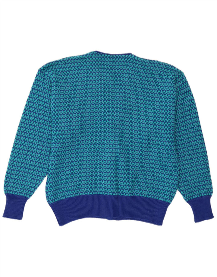 Vintage γυναικεία ζακέτα πουλόβερ UK 14 Medium Blue Houndstooth μαλλί