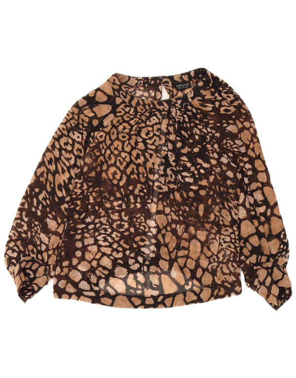 Topshop Γυναικείο πουκάμισο Crop 3/4 Μπλούζα UK 14 Large Brown Animal Print