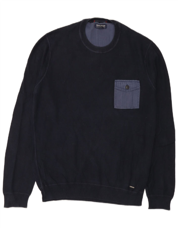 Ανδρικό πουλόβερ Woolrich Crew Neck Jumper Μικρό Navy Blue βαμβακερό