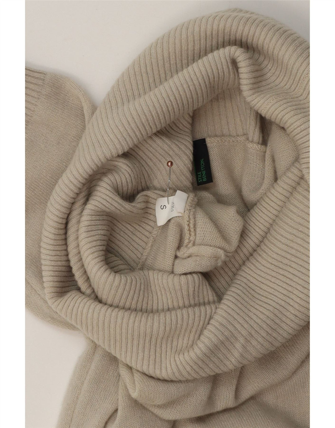 BENETTON Γυναικείο κοντομάνικο φόρεμα με ρολό λαιμόκοψη UK 10 Small Beige