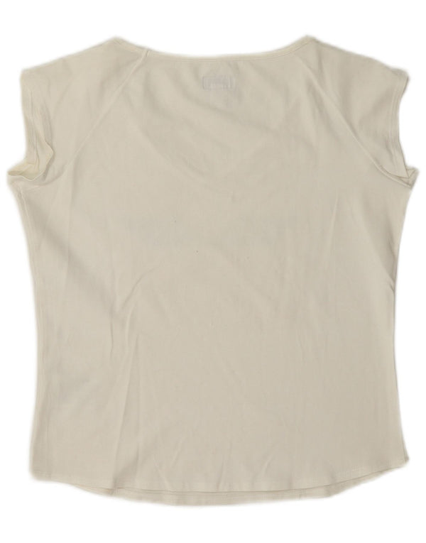 Armani Jeans Γυναικείο Crop Γραφικό T-Shirt UK 10 μικρό λευκό βαμβακερό