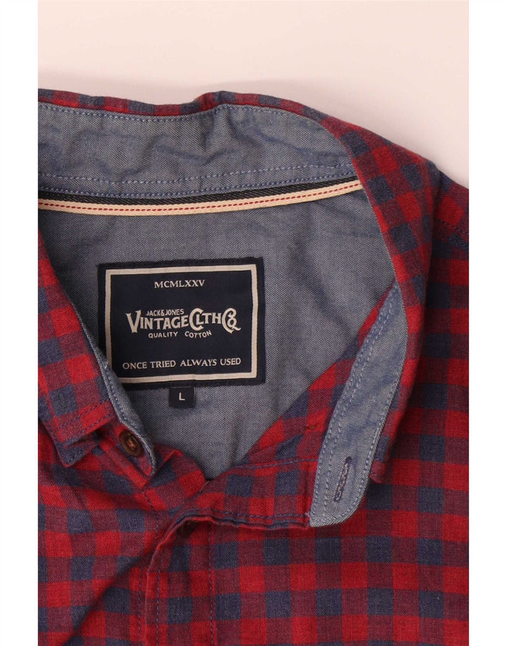 Jack & Jones Ανδρικό κοντομάνικο πουκάμισο μεγάλο κόκκινο βαμβακερό Gingham