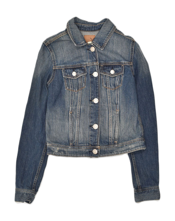 AMERICAN EAGLE OUTFITTERS Womens Crop Denim Jacket UK 6 XS Blue Cotton | Vintage American Eagle Outfitters | Thrift | Second-Hand American Eagle Outfitters | Used Clothing | Messina Hembry 