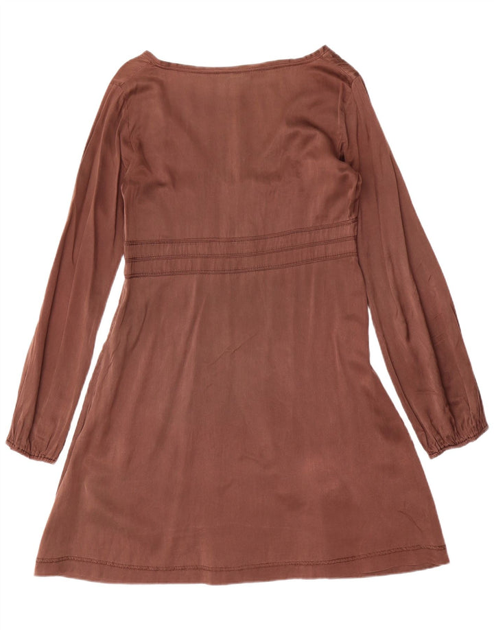 Replay γυναικείο μακρυμάνικο φόρεμα Α-γραμμής UK 12 μεσαίο καφέ μεταξωτό