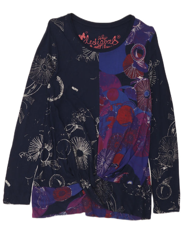 Desigual Γυναικείο μακρυμάνικο τουνίκ τοπ UK 14 Large Navy Blue Floral Viscose