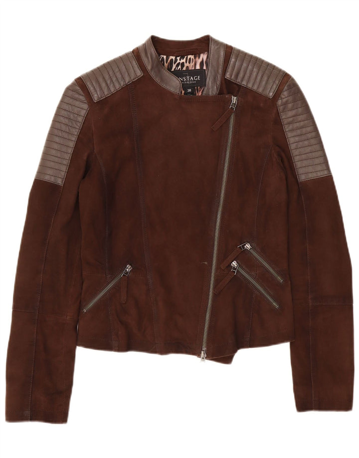 On Stage Γυναικείο Δερμάτινο Μπουφάν Biker IT 38 XS Καφέ Colourblock Δερμάτινο