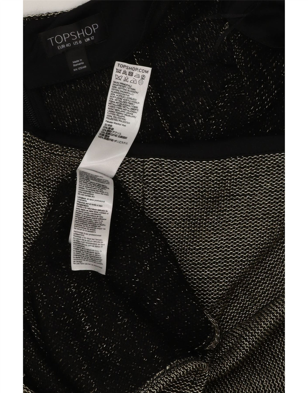 Topshop Γυναικεία Midi Φούστα UK 12 Medium W32 Μαύρο Πολυεστέρας