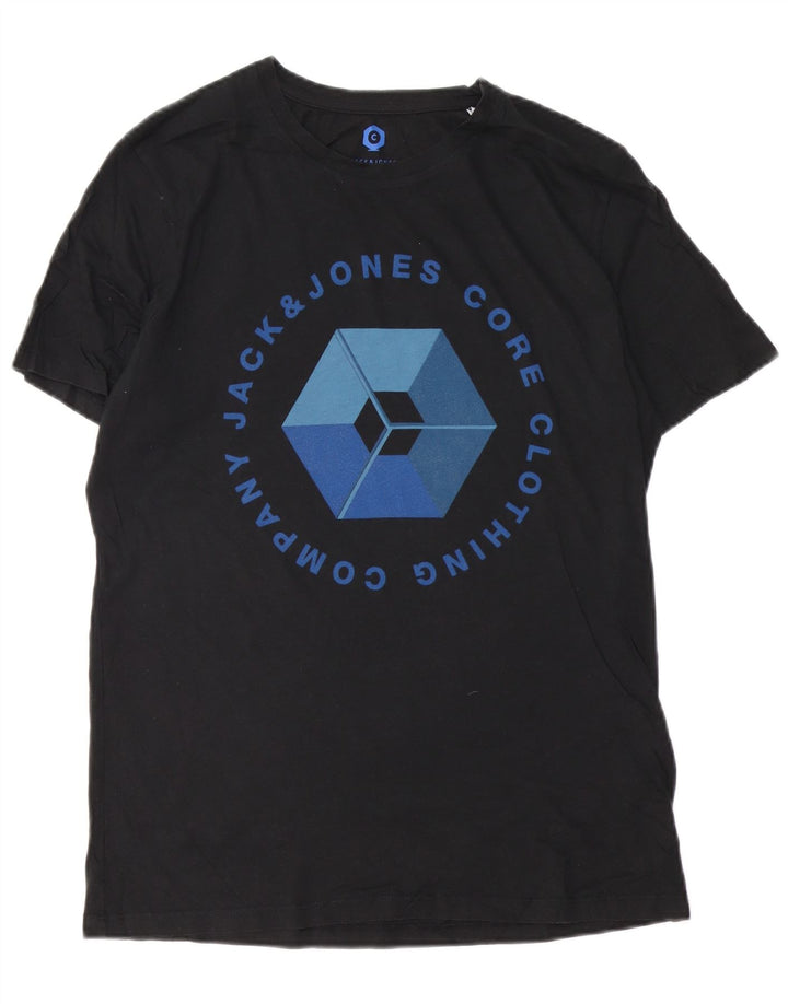 JACK & JONES Ανδρικό γραφικό T-Shirt Top μεγάλο μαύρο βαμβακερό
