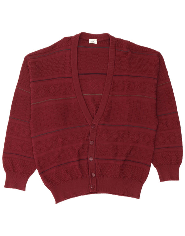 Marz Mens Cardigan Sweater EU 52 Large Burgundy Striped New Wool