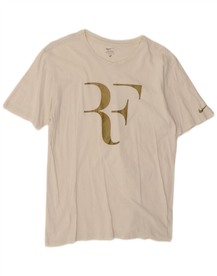 Μπλουζάκι Nike ανδρικό Roger Federer γραφικό μπλουζάκι από μεσαίο λευκό βαμβάκι