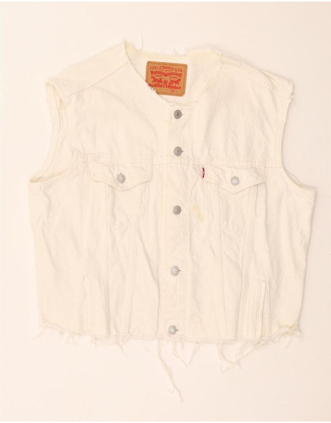 LEVI'S Womens Crop Denim Gilet UK 16 Large White Cotton