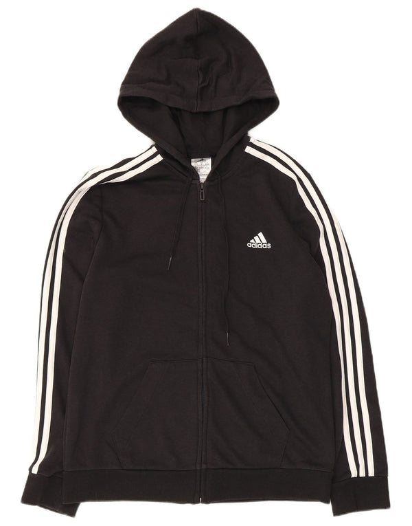 Adidas Womens Zip Hoodie Sweater UK 12/14 Medium Black Cotton