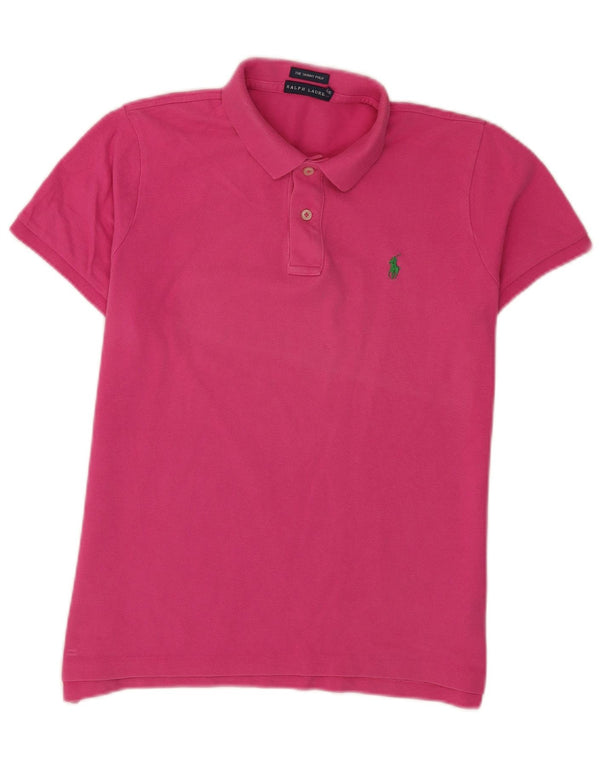 Ralph Lauren Γυναικείο Skinny Πόλο μπλουζάκι UK 16 μεγάλο ροζ βαμβακερό