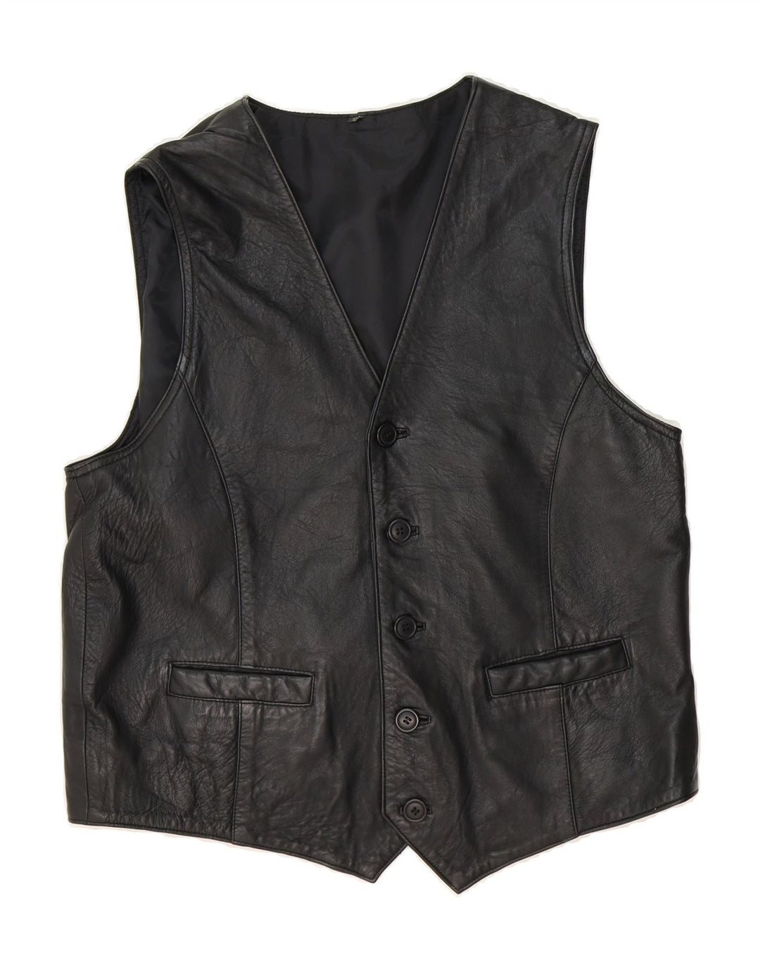 MADDOX Mens Leather Waistcoat IT 52 Large Black Leather Vintage Maddox and Second-Hand Maddox from Messina Hembry 