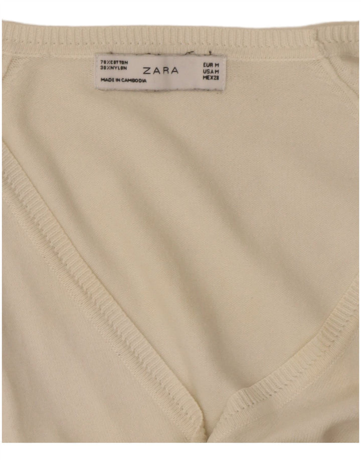 Zara Γυναικείο πουλόβερ ζακέτα με κανονική εφαρμογή UK 12 Medium White