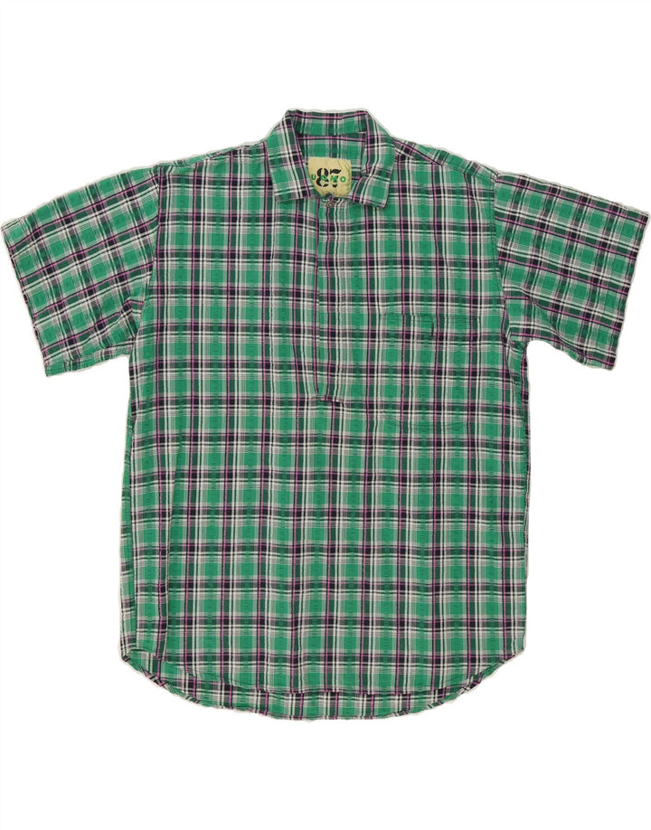 VINTAGE Mens Short Sleeve Pullover Shirt Medium Green Check Cotton Vintage Vintage and Second-Hand Vintage from Messina Hembry 