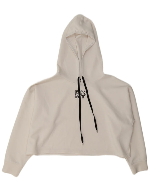 Dkny Womens Crop Oversized Hoodie Jumper UK 16 Large White Polyester