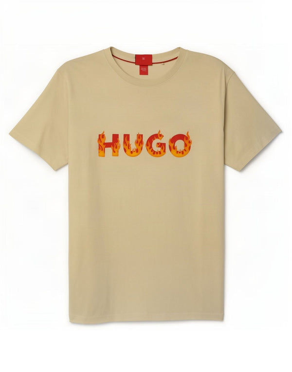 Ανδρικό γραφικό T-Shirt Hugo Boss Top μεγάλο κίτρινο βαμβακερό