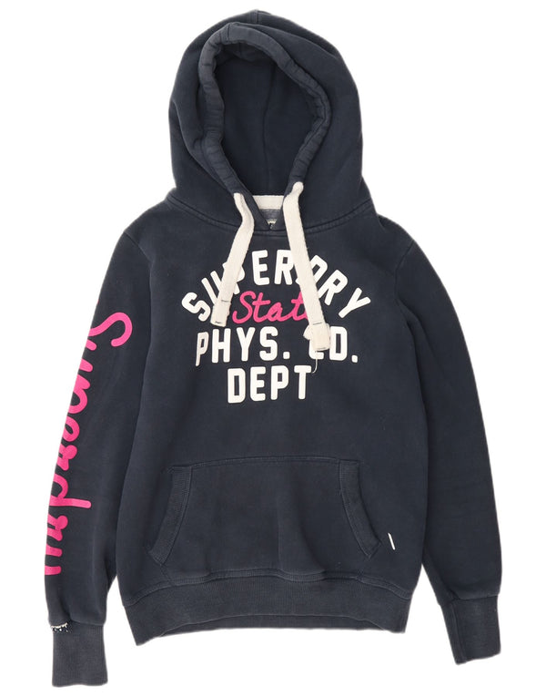Superdry Γυναικείο Γραφικό Hoodie Jumper UK 14 Medium Navy Blue Cotton