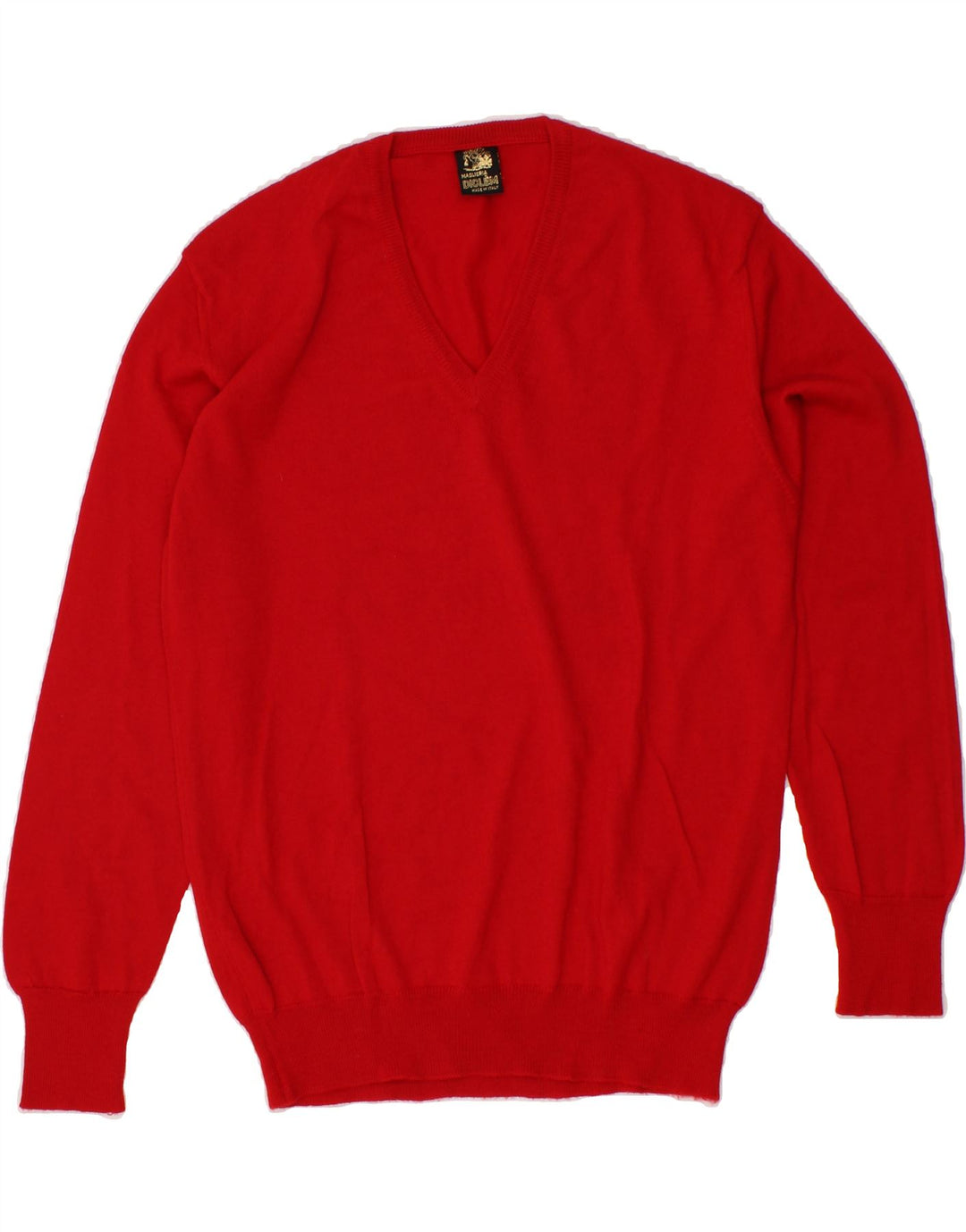 MAGLIERIA Mens V-Neck Jumper Sweater Large Red Virgin Wool Vintage Maglieria and Second-Hand Maglieria from Messina Hembry 