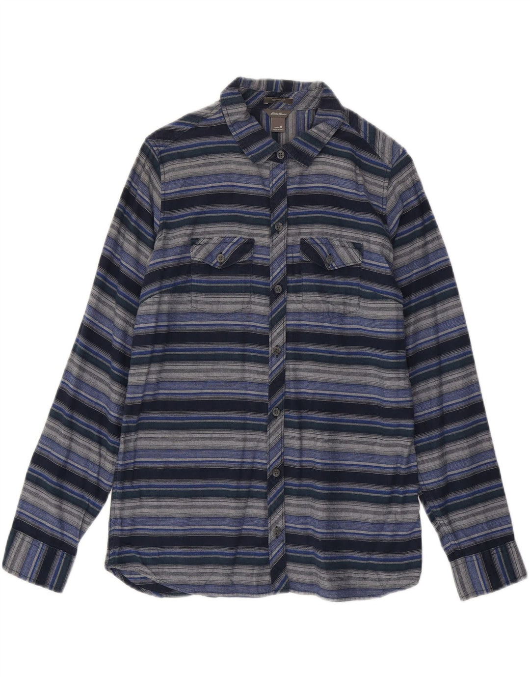 EDDIE BAUER Γυναικείο φανελένιο πουκάμισο UK 14 Medium Navy Blue ριγέ