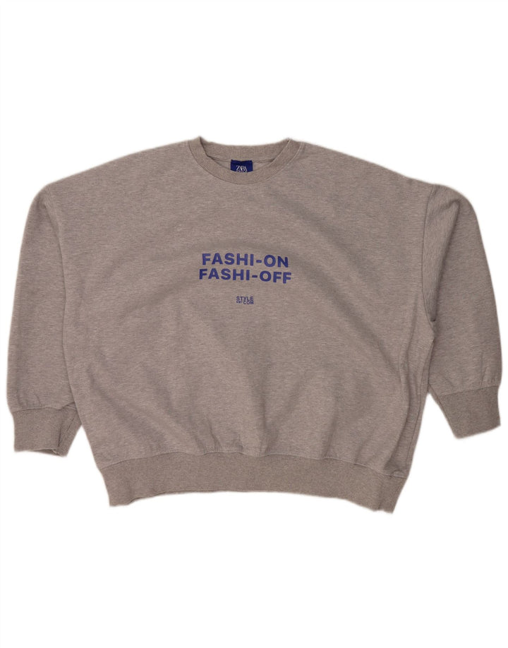 Γυναικείο γραφικό φούτερ ZARA μεγάλου μεγέθους Jumper UK 14 Medium Grey Flecked