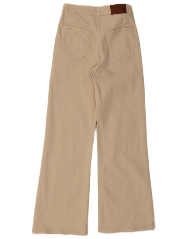 Benetton γυναικείο ψηλό ψηλό φαρδύ τζιν UK 8 Small W26 L31 Μπεζ βαμβακερό