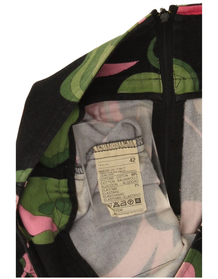 VINTAGE Γυναικεία Μίνι Φούστα IT 42 Medium W30 Μαύρη Floral Βαμβακερή