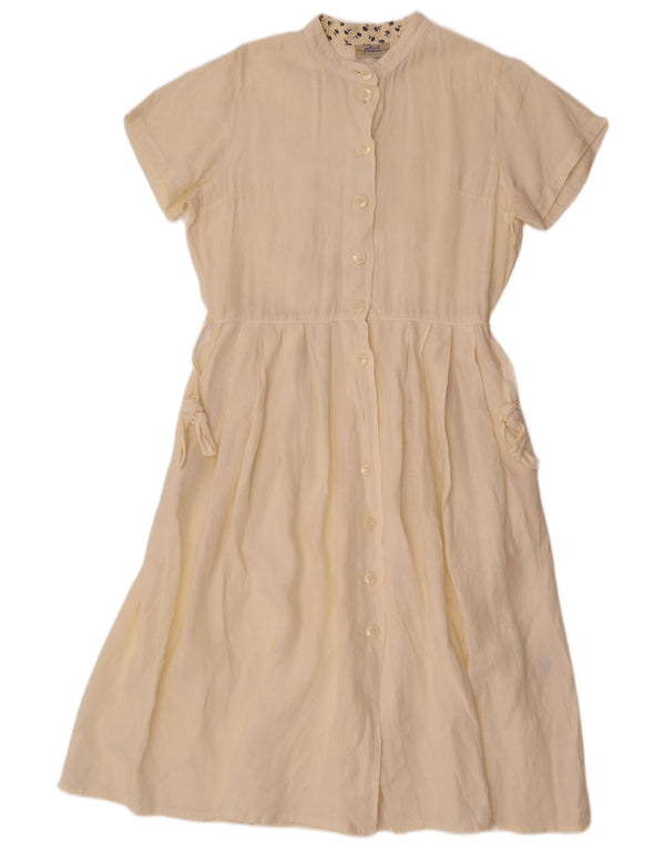 Vintage γυναικείο κοντομάνικο πουκάμισο UK 10 Small Off White λινό