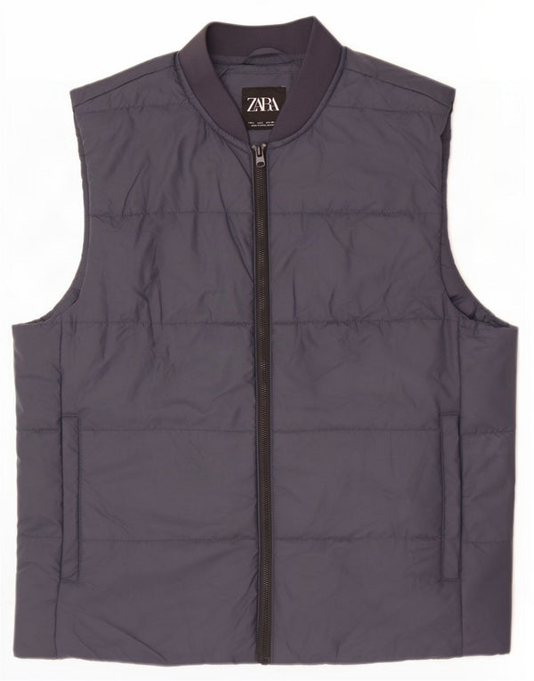 Zara Ανδρικό padded Gilet UK 40 Large Navy Blue Polyester