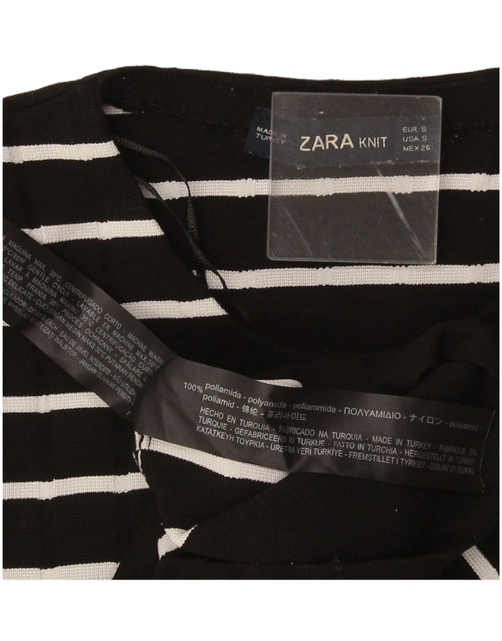 Zara γυναικείο τοπ μακρυμάνικο UK 10 μικρό μαύρο ριγέ πολυαμίδιο