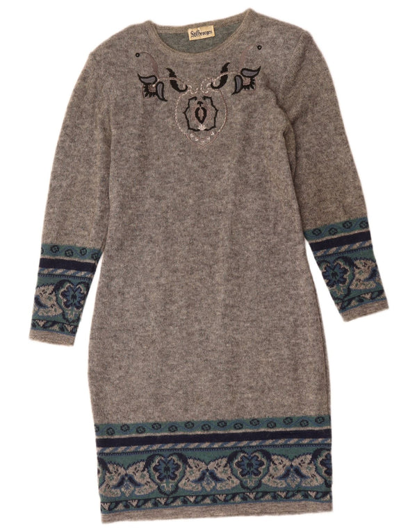 Γυναικείο μακρυμάνικο φόρεμα St. Georges UK 12 Medium Grey Floral Wool