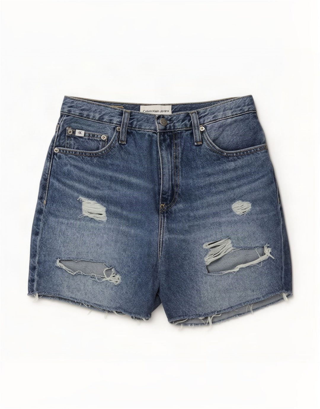 Γυναικείο τζιν σορτς Calvin Klein Distressed W29 Βαμβακερό μεσαίο μπλε