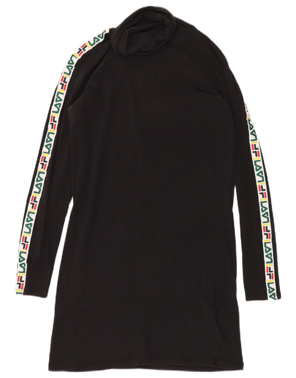 Γυναικείο γραφικό μπλουζάκι FILA με ρολό φόρεμα UK 10 Small Black Colourblock