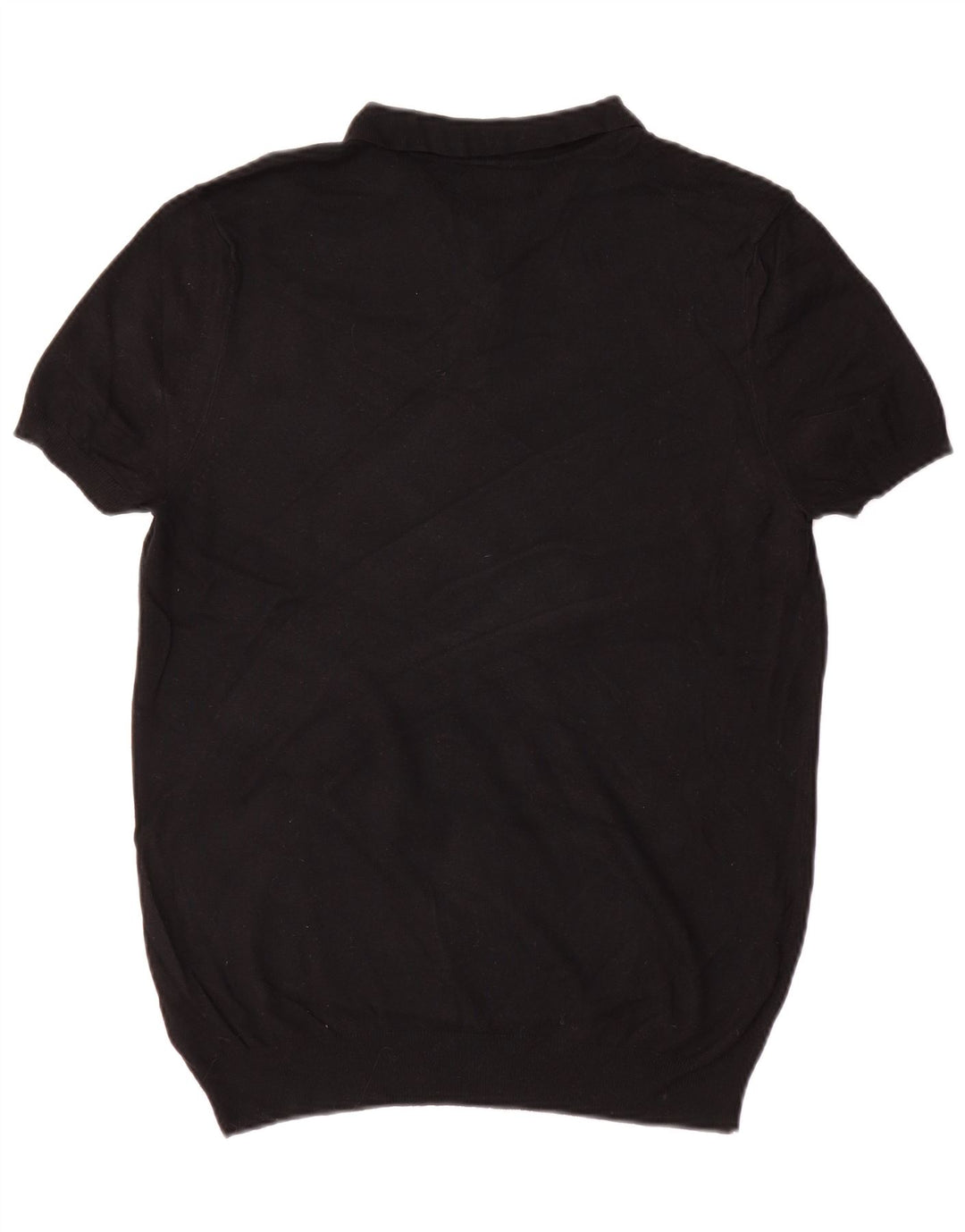 Zara Ανδρικό πουλόβερ με κοντό μανίκι polo λαιμόκοψη, μεσαία μαύρη βισκόζη