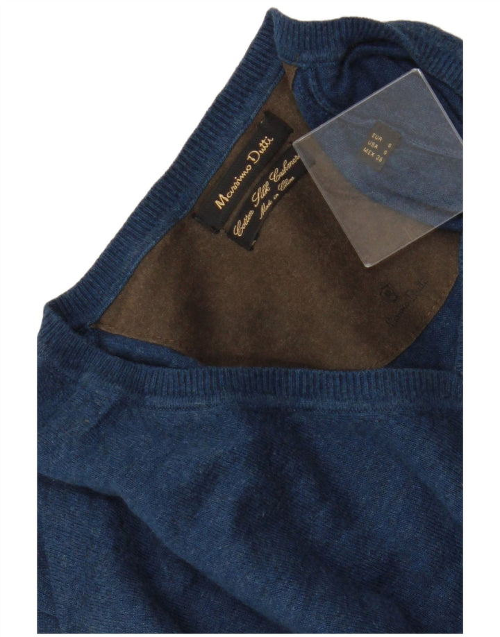 MASSIMO DUTTI Mens V-Neck Jumper Sweater Small Blue Cotton