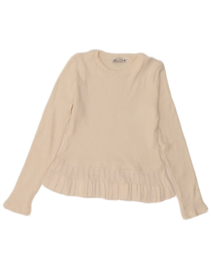 Zara γυναικείο πουλόβερ τοπ μακρυμάνικο UK 12 Medium Off White