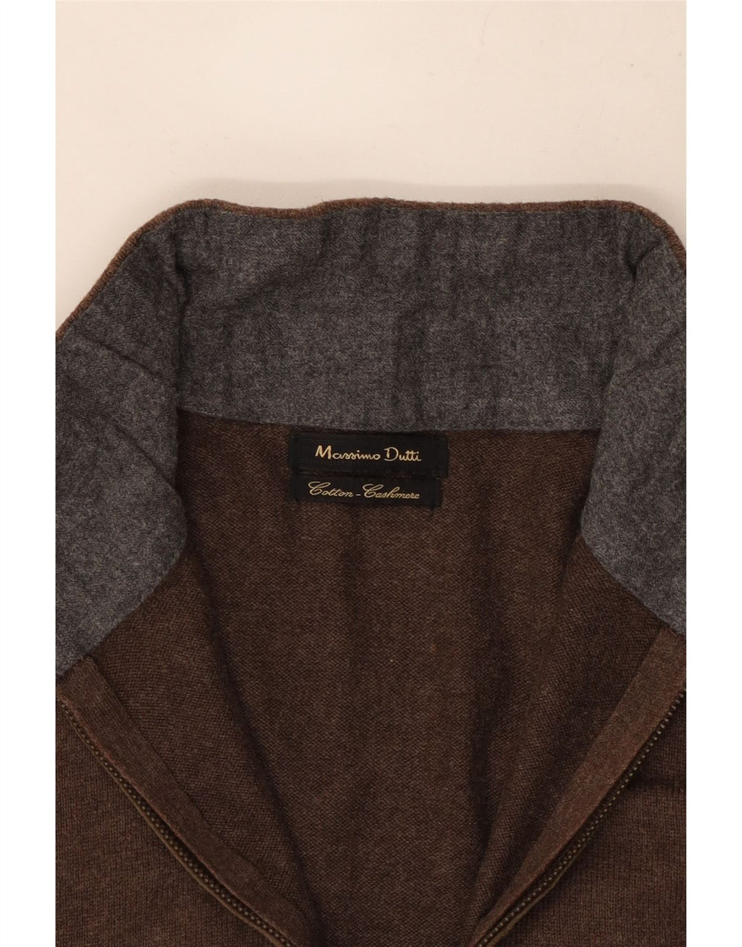 Ανδρικό πουλόβερ Massimo Dutti με φερμουάρ, μικρό καφέ βαμβακερό